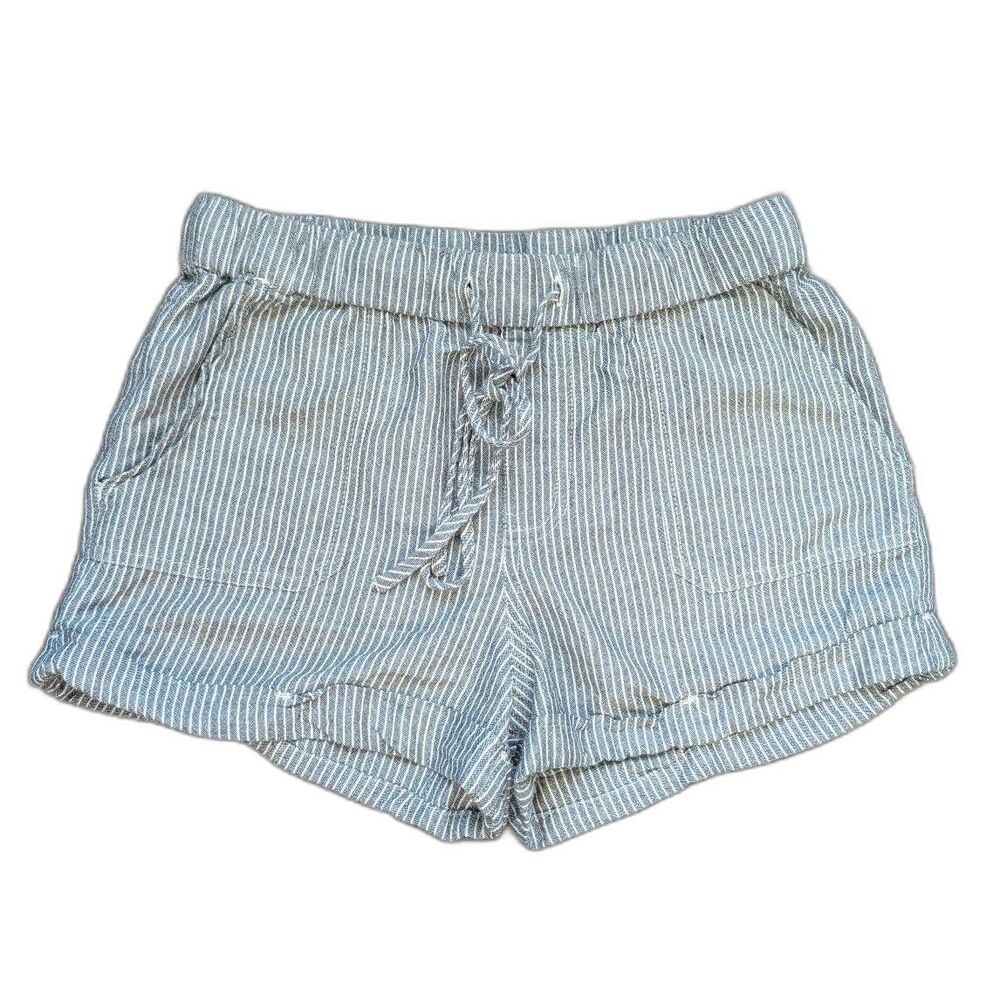 Women's Volcom Sunday Strut Grey/White Striped Cuffed Shorts Cotton Blend XS